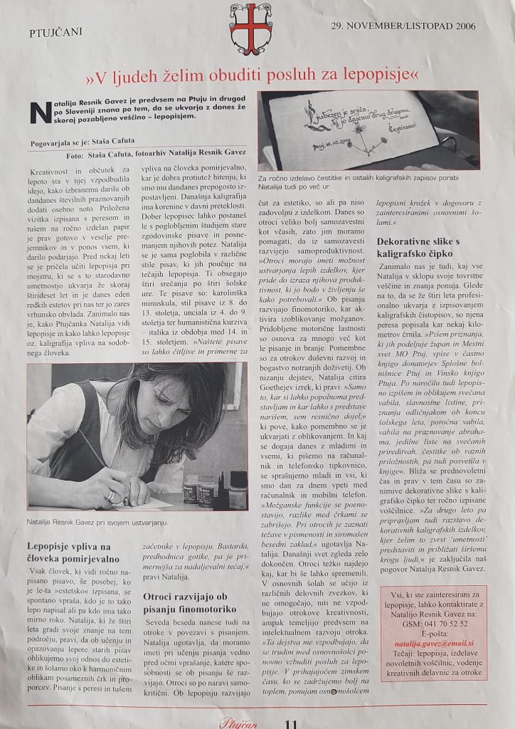 PTUJČAN: “V ljudeh želim obuditi posluh za lepopisje”